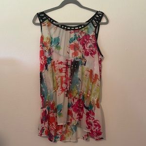 Studio Y Sheer Watercolor Cinched Waist Tank Top